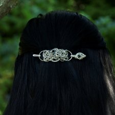 Spinka ze szpilką do włosów i do szala, broszka, ozdobna, onyks i spinel, wire wrapping