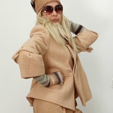 DEBENHAMS* wełniany beżowy płaszcz L-XXL