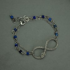 Bransoletka nieskończoność niebieski apatyt, stal chirurgiczna, wire wrapping