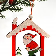 Finlandia, Laponia, święty Mikołaj w domku, zawieszka drewniana na choinkę