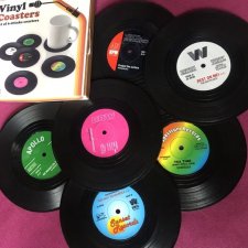 Retro VINYL COASTERS SET OF 6 drinks coasters - oryginalne nowe podkładki w firmowym opakowaniu