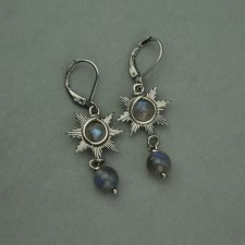 Kolczyki słoneczka niebieski labradoryt wire wrapping słońce słońca