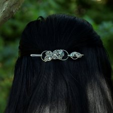 Spinka ze szpilką do włosów i do szala, broszka, ozdobna kamień księżycowy, wire wrapping