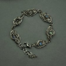 Bransoletka z kolorowymi labradorytami, wire wrapping, stal chirurgiczna, labradoryt