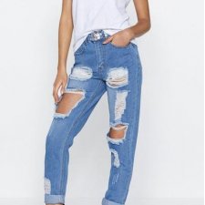 NOWE JEANSY Z DZIURAMI M L BOYFRIEND MOM JEANS