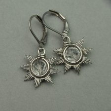 Kolczyki słoneczka kryształ górski, wire wrapping, stal chirurgiczna, słońce