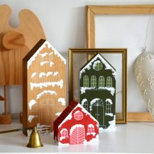 3 domki zimowe ręcznie malowane