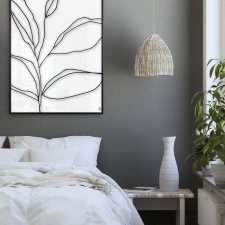 Plakat 50x70 cm - czarno biały, liść line art
