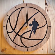Zegar ścienny koszykówka, piłka do kosza, młodzieżowy z drewna, dębowy, dąb 26cm