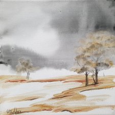 Obraz  ręcznie malowany na płótnie pejzaż drzewa