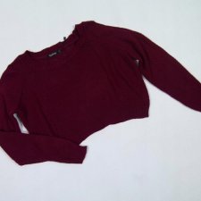 Boohoo cienki sweterek crop akryl bordo / L