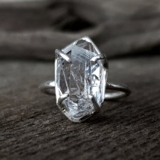 Cristal srebrny pierścionek z diamentem herkimer