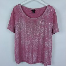 H&M cienka luźna bluzka różowo srebrny połysk / M