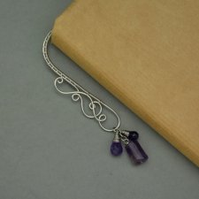 Fioletowa zakładka  do książki ze stali chirurgicznej metalowa ametyst, fluoryt, wire wrapping