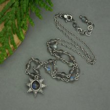 Krótki naszyjnik słoneczko kolorowe labradoryty, wire wrapping, stal chirurgiczna, choker słońce