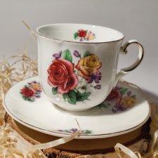 London Collection bone china duża filiżanka i spodek róże i fiołki