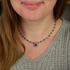 Krótki naszyjnik słoneczko ametyst, wire wrapping, stal chirurgiczna, słońce
