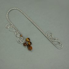 Zakładka do książki metalowa ze stali chirurgicznej, tygrysie oko wire wrapping oryginalna