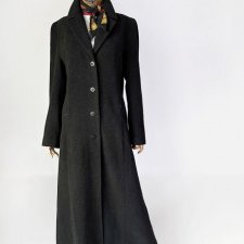 Wełniany długi płaszcz maxi vintage wełna retro