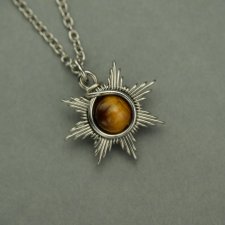 Mały wisiorek słoneczko tygrysie oko, wire wrapping, stal chirurgiczna, słońce