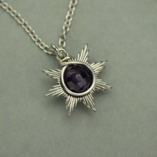 Mały wisiorek słoneczko ametyst, wire wrapping, stal chirurgiczna, słońce