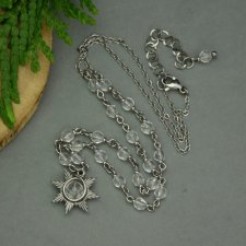 Krótki naszyjnik słoneczko kryształ górski, wire wrapping, stal chirurgiczna, choker słońce