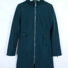 H&M ciemnozielony płaszcz jesionka  z wool zip / 34
