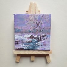 Mini obraz ręcznie malowany góry zima