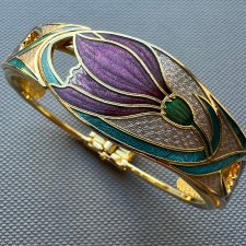 Vintage Sea Gems - Art Nouveau Bracelet ❀ڿڰۣ❀ Krokusy w emalii ❀ڿڰۣ❀ Sztywna bransoleta