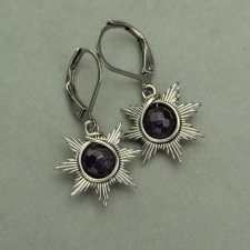 Kolczyki słoneczka ametyst, wire wrapping, stal chirurgiczna, słońce