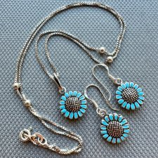 Pop Art Daisy Blue Enamel Jewelry - Sterling Silver 925 ❤ Naszyjnik i kolczyki ❤