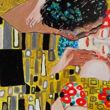 obraz do salonu Klimt pocałunek złoto