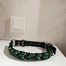 Obroża dla psa Paracord Handmade 42-50 cm L czarno-zielono-limonkowa + wodoodporny pasek