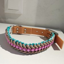 Obroża dla psa Paracord Handmade 36-42 cm M beżowo-turkusowo-biało-różowa + wodoodporny pasek