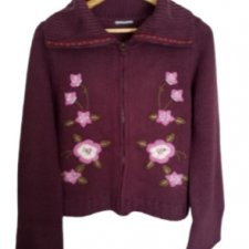 Vintage Y2K Fioletowy Bordowy sweter na zamek z haftem