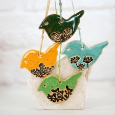 Ceramiczne ozdoby choinkowe - leśne ptaszki