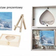 Pudełko drewniane+obraz ręcznie malowany góry zima