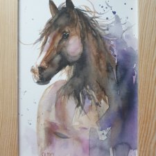Akwarela ręcznie malowana  "Koń" +rama