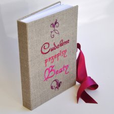 haftowana personalizowana książka kucharska, notes kulinarny na przepisy lniany