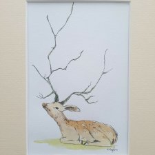 Obraz ręcznie malowany akwarelowy "Jeleń"