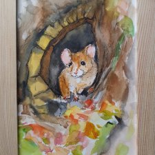 Obraz ręcznie malowany "Myszka"+rama