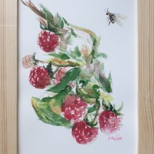 Obraz ręcznie malowany "Maliny"+rama pszczoły