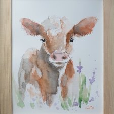 Obraz ręcznie malowany "Krowa"+rama