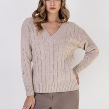 Sweter w warkoczowy wzór - SWE316 beż MKM