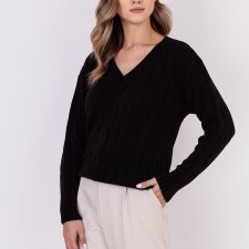 Sweter w warkoczowy wzór - SWE316 czarny MKM