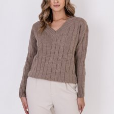 Sweter w warkoczowy wzór - SWE316 mocca MKM