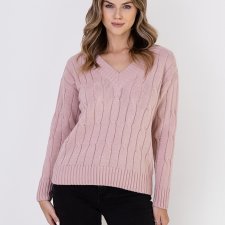 Sweter w warkoczowy wzór - SWE316 pudrowy róż MKM