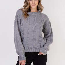 Sweter w warkoczowe wzory - SWE323 szary MKM