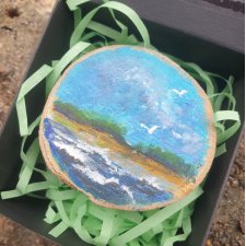Obraz-magnes na lodówkę ręcznie malowany na drewnie Morze+ pudełko