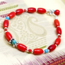 Bransoletka z czerwonego korala i turkusu